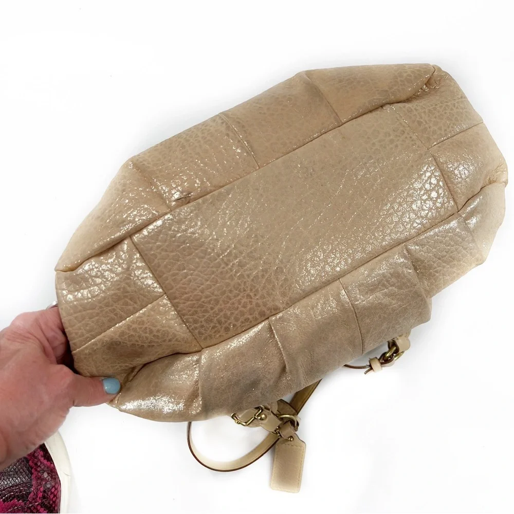 Coach Madison Embossed Gold/Tan Metallic Leather Maggie Shoulder Bag Satchel